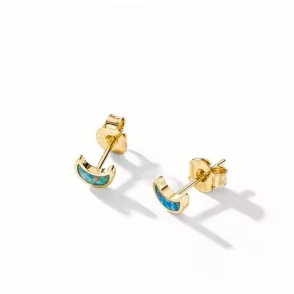Dainty Opal Stud Earrings Pretty Opal Ear Stack Celestial Earrings Moon Studs - Picture 6 of 13